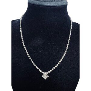 Silver Tone And Clear Rhinestone Choker Necklace With Hook Clasp  (6191)
